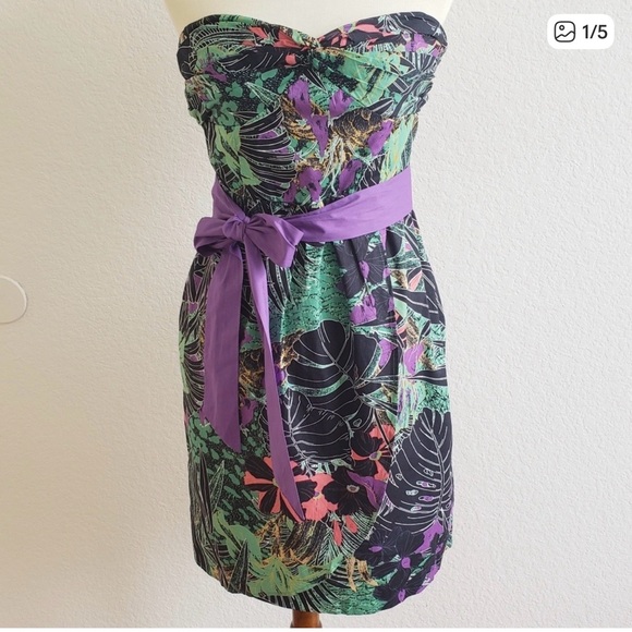 Anthropologie Dresses & Skirts - Edme & Esyltte Black Purple Leaf Strapless Dress 6